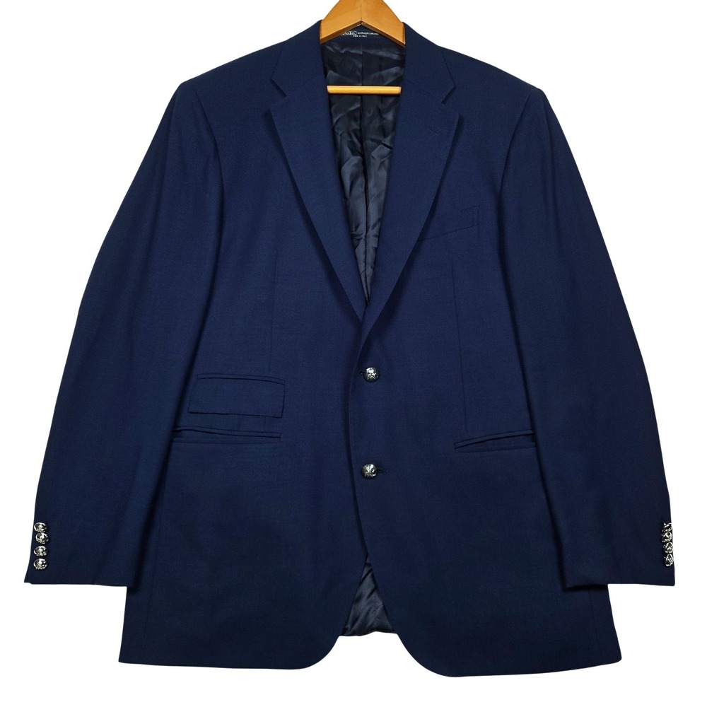 Polo Ralph Lauren Cashmere Metal Crest Button Blazer Italy Vintage Y2K Blue VTG